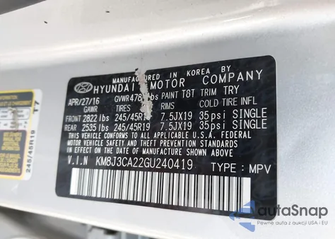 2016 Hyundai Tucson Limited z USA, uszkodzony, nr VIN KM8J3CA22GU240419